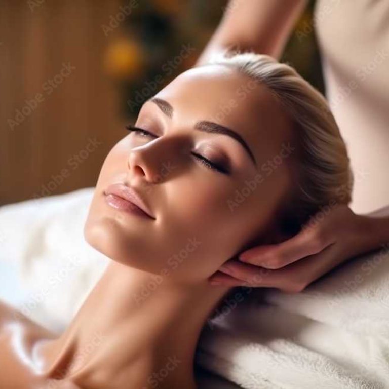 A woman getting a back massage at a spa created with Generative AI technology